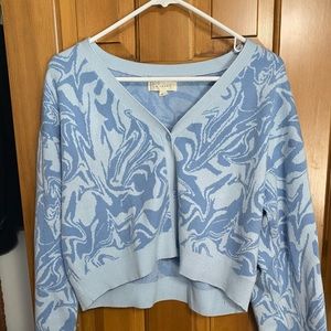 V Neck Blue Swirl Sweater, La Hearts Brand (from pacsun), Size L, Cropped fit